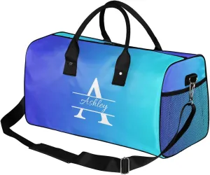 Custom Sports Duffel Bag Personalized Name Dance Gym Bag for Women Men Overnight Weekender Travel Duffel Bags Lightweight 17.4in, Multi Blue