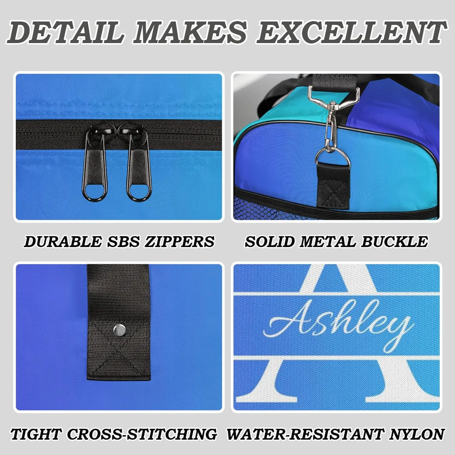 Custom Sports Duffel Bag Personalized Name Dance Gym Bag for Women Men Overnight Weekender Travel Duffel Bags Lightweight 17.4in, Multi Blue