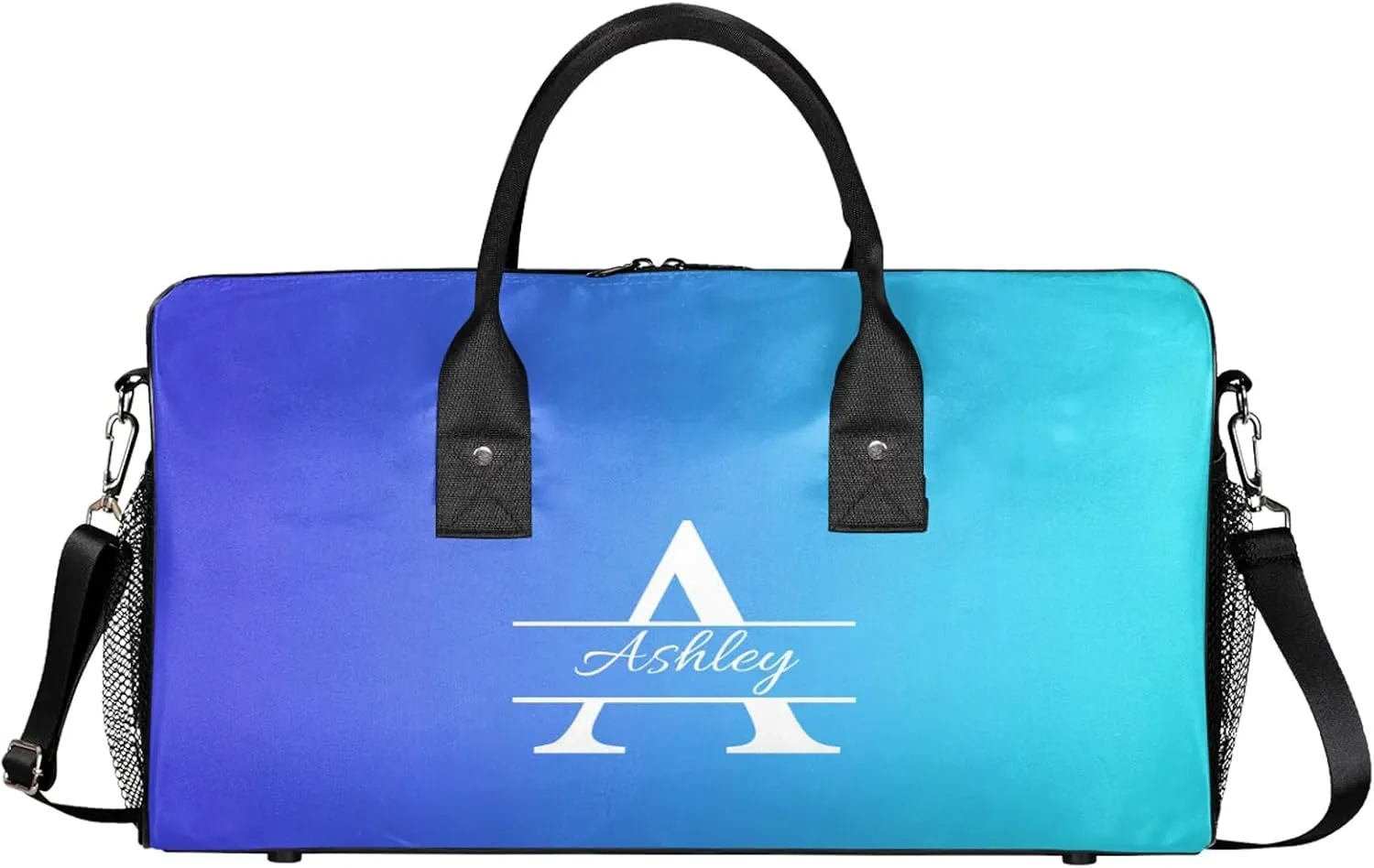 Custom Sports Duffel Bag Personalized Name Dance Gym Bag for Women Men Overnight Weekender Travel Duffel Bags Lightweight 17.4in, Multi Blue