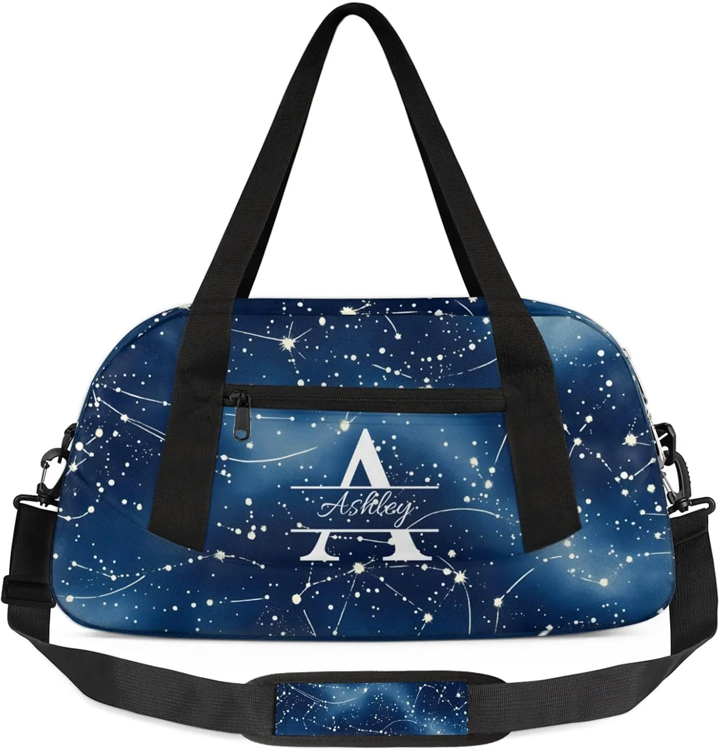 Custom Sports Duffel Bag Personalized Name Dance Gym Bag for Women Men Overnight Weekender Travel Duffel Bags Lightweight 18.5in, Dark Blue Cosmic Starry