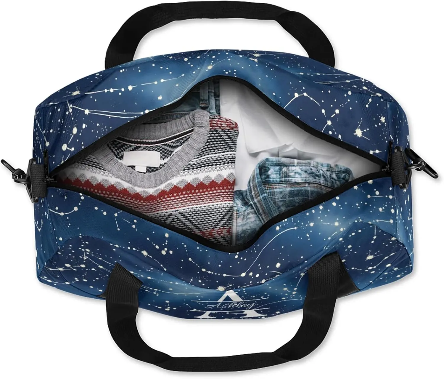 Custom Sports Duffel Bag Personalized Name Dance Gym Bag for Women Men Overnight Weekender Travel Duffel Bags Lightweight 18.5in, Dark Blue Cosmic Starry