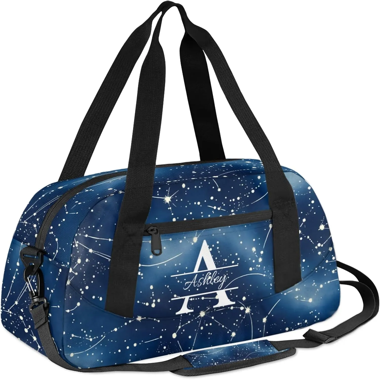 Custom Sports Duffel Bag Personalized Name Dance Gym Bag for Women Men Overnight Weekender Travel Duffel Bags Lightweight 18.5in, Dark Blue Cosmic Starry