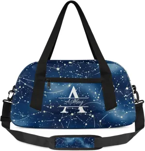 Custom Sports Duffel Bag Personalized Name Dance Gym Bag for Women Men Overnight Weekender Travel Duffel Bags Lightweight 18.5in, Dark Blue Cosmic Starry
