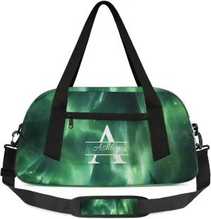 Custom Sports Duffel Bag Personalized Name Dance Gym Bag for Women Men Overnight Weekender Travel Duffel Bags Lightweight 18.5in, Northern Lights Space
