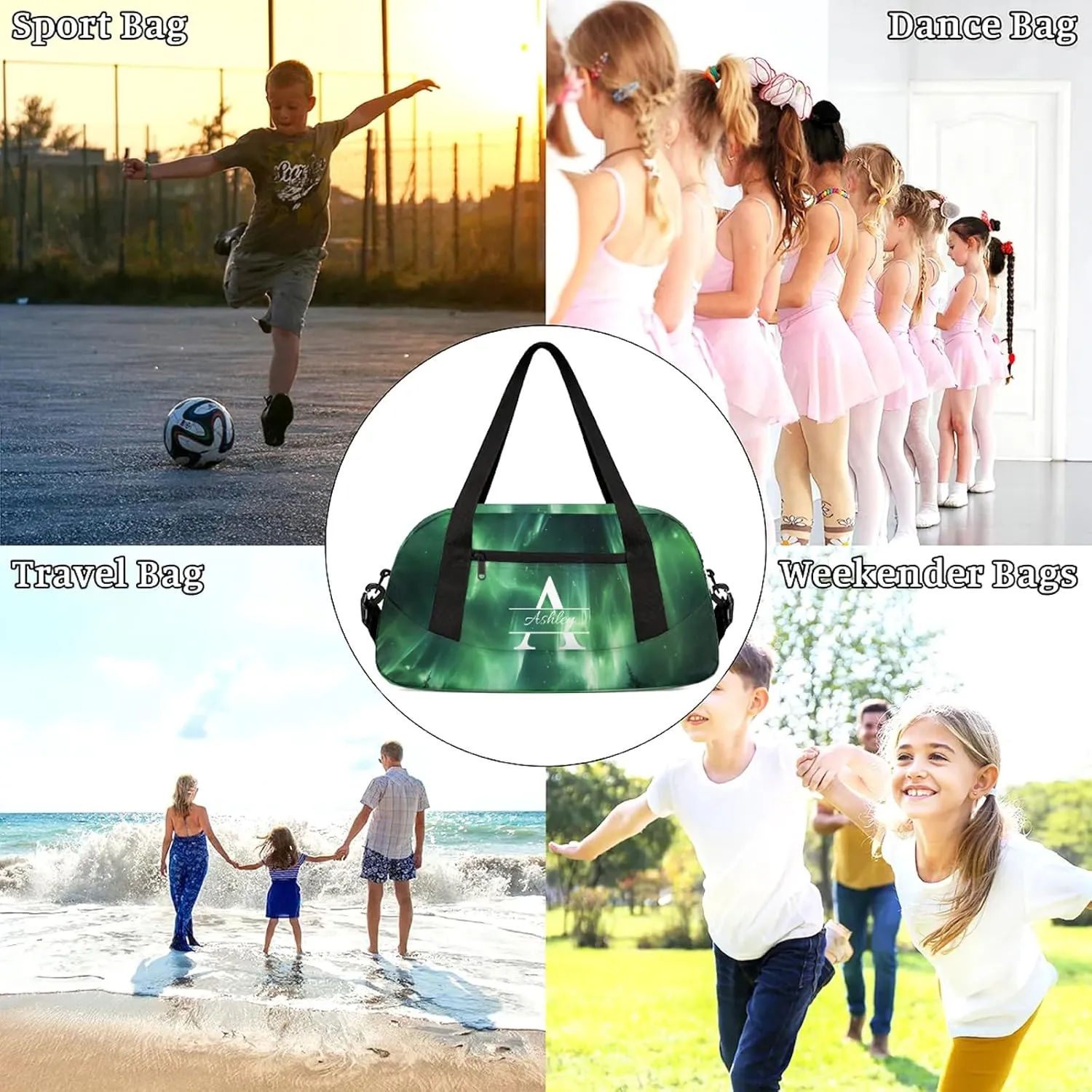 Custom Sports Duffel Bag Personalized Name Dance Gym Bag for Women Men Overnight Weekender Travel Duffel Bags Lightweight 18.5in, Northern Lights Space