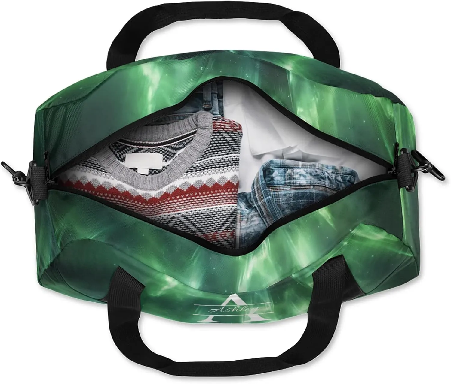 Custom Sports Duffel Bag Personalized Name Dance Gym Bag for Women Men Overnight Weekender Travel Duffel Bags Lightweight 18.5in, Northern Lights Space