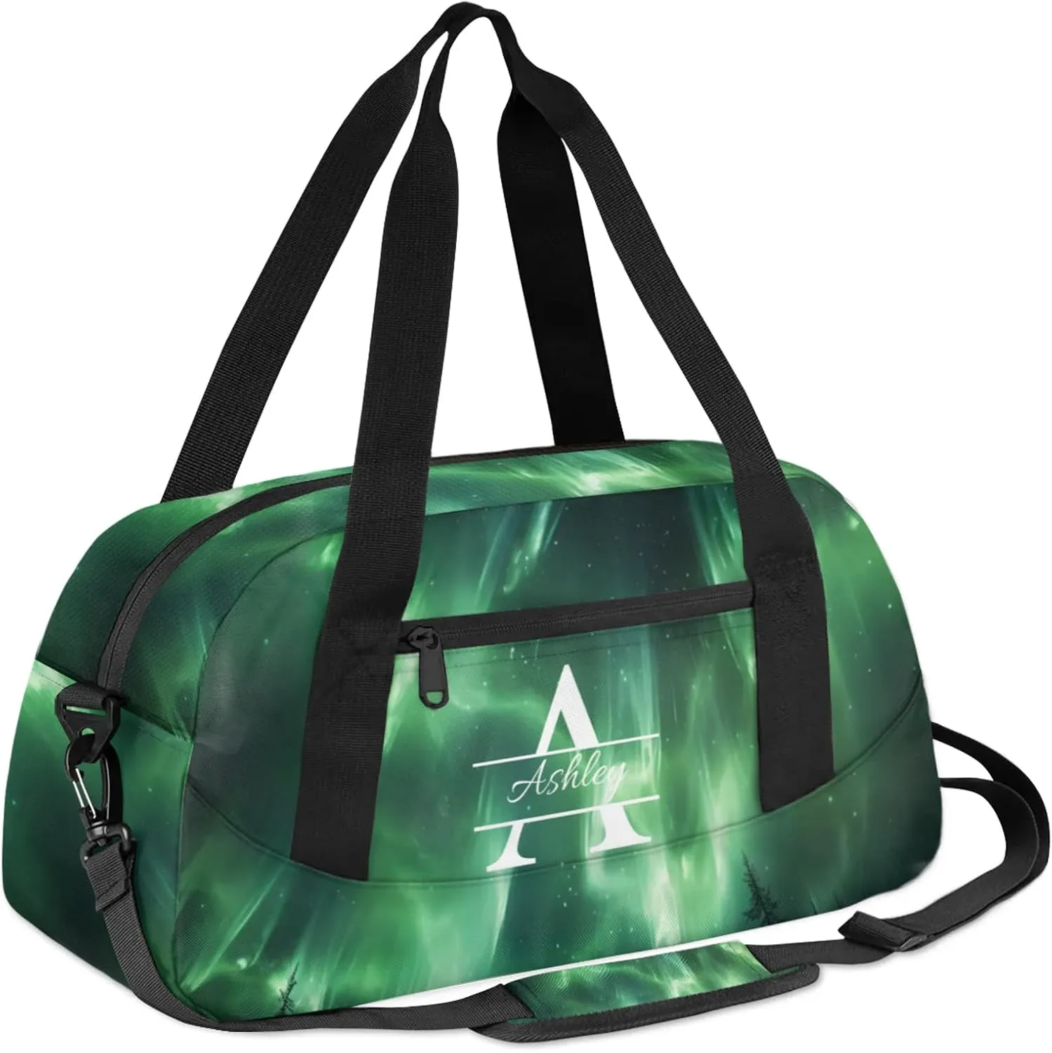 Custom Sports Duffel Bag Personalized Name Dance Gym Bag for Women Men Overnight Weekender Travel Duffel Bags Lightweight 18.5in, Northern Lights Space