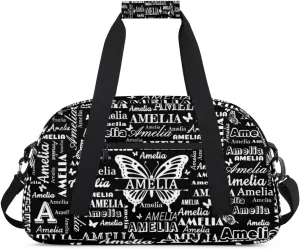 Custom Sports Duffel Bags with Name, Butterfly Personalized Gym Bag Customized Travel Duffle Bag Overnight Carry-On Bag Weekender Bags, Black