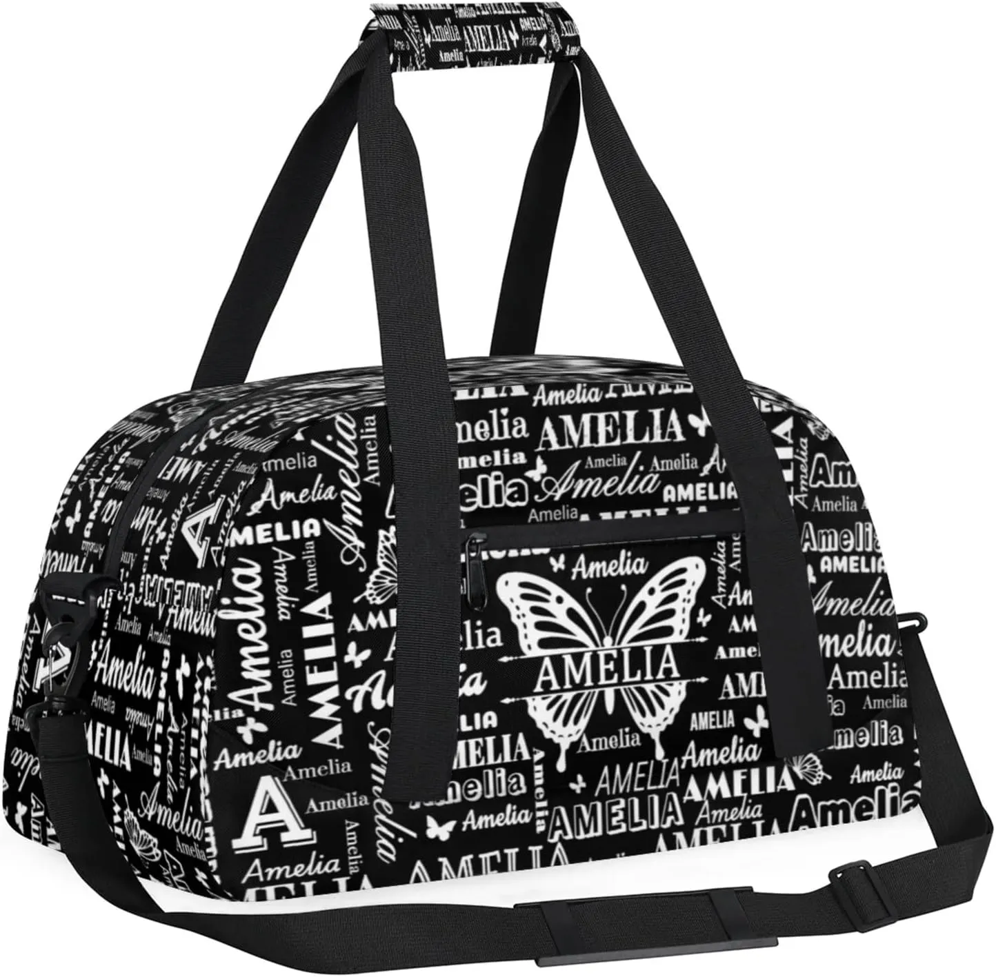 Custom Sports Duffel Bags with Name, Butterfly Personalized Gym Bag Customized Travel Duffle Bag Overnight Carry-On Bag Weekender Bags, Black