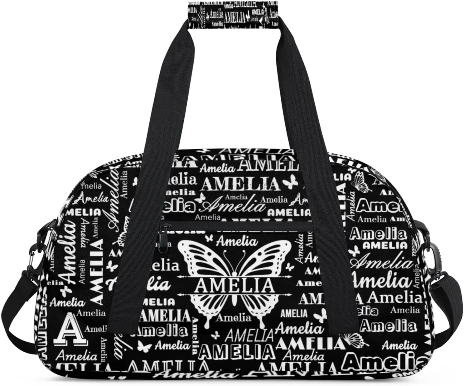 Custom Sports Duffel Bags with Name, Butterfly Personalized Gym Bag Customized Travel Duffle Bag Overnight Carry-On Bag Weekender Bags, Black