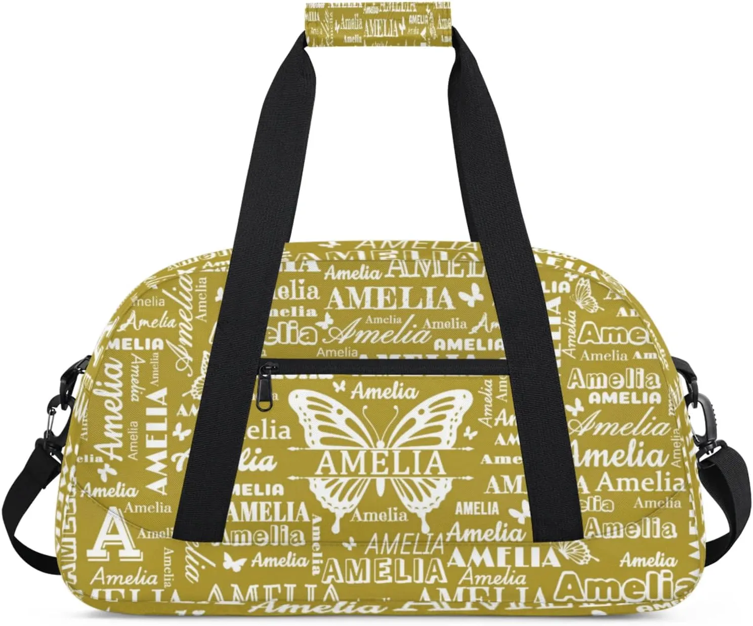 Custom Sports Duffel Bags with Name, Butterfly Personalized Gym Bag Customized Travel Duffle Bag Overnight Carry-On Bag Weekender Bags, Brown