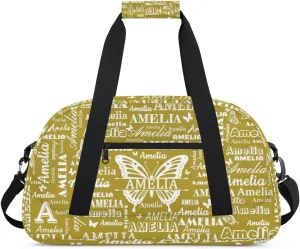 Custom Sports Duffel Bags with Name, Butterfly Personalized Gym Bag Customized Travel Duffle Bag Overnight Carry-On Bag Weekender Bags, Brown