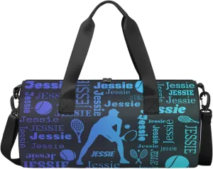 Custom Tennis Sport Bags Personalized Sports Gym Bag with Name Overnight Weekender Duffel Bag Customized Gifts for Women Men, Multi Blue
