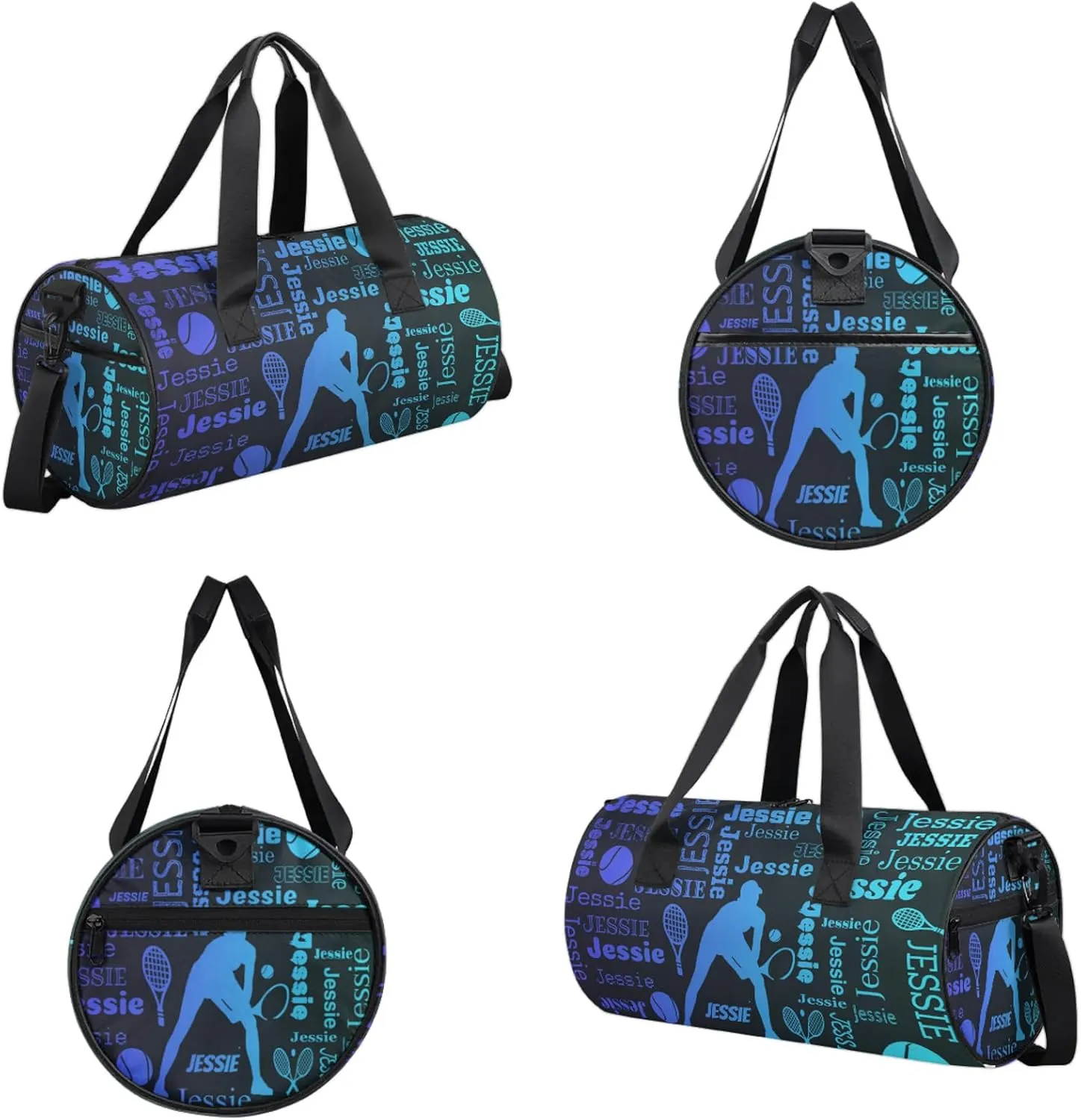 Custom Tennis Sport Bags Personalized Sports Gym Bag with Name Overnight Weekender Duffel Bag Customized Gifts for Women Men, Multi Blue