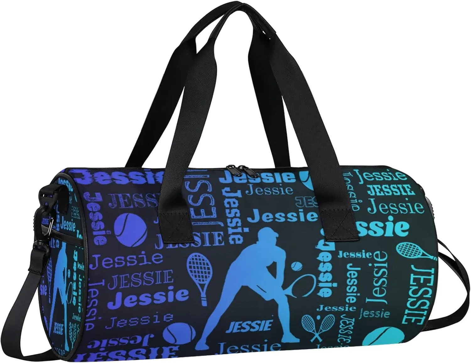 Custom Tennis Sport Bags Personalized Sports Gym Bag with Name Overnight Weekender Duffel Bag Customized Gifts for Women Men, Multi Blue