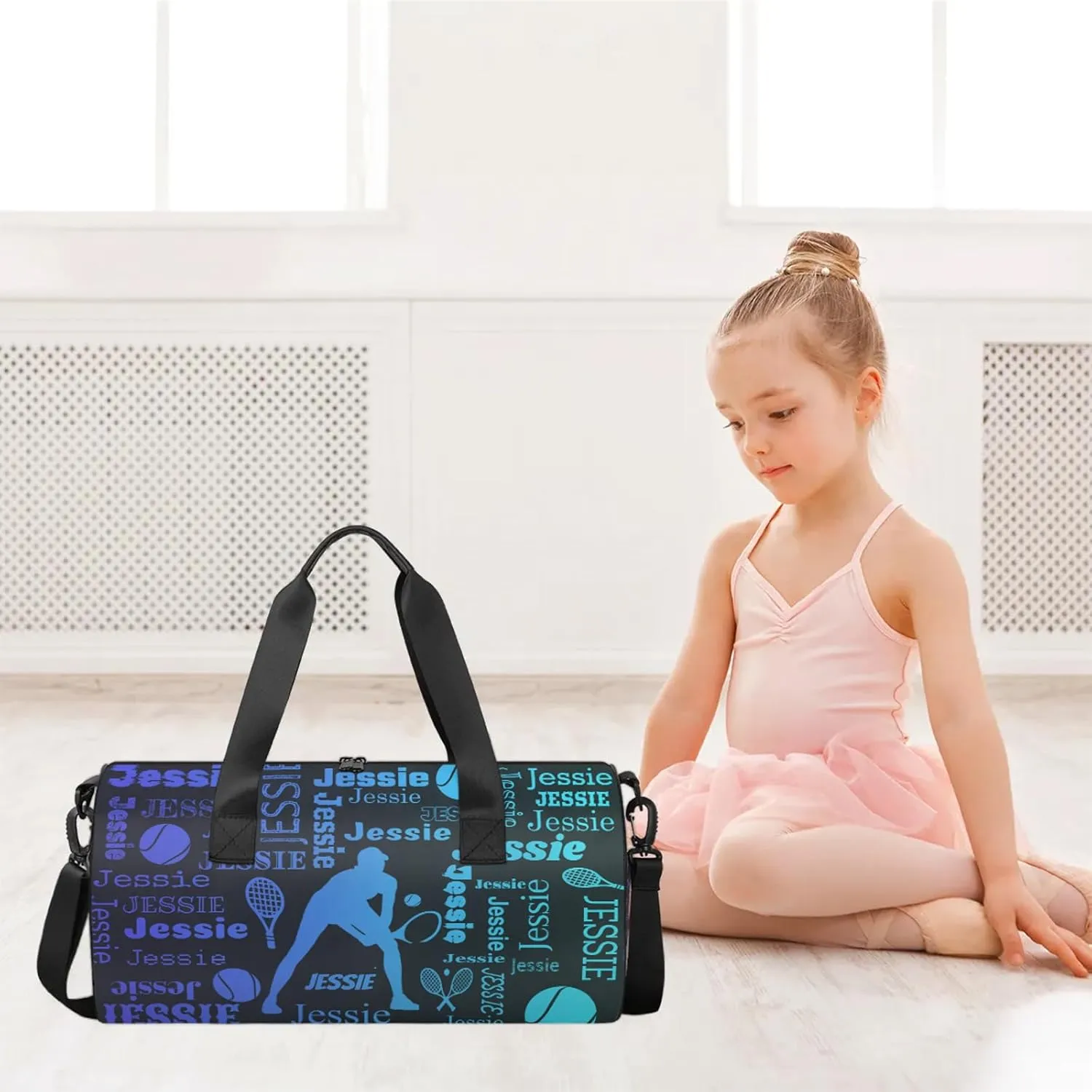 Custom Tennis Sport Bags Personalized Sports Gym Bag with Name Overnight Weekender Duffel Bag Customized Gifts for Women Men, Multi Blue