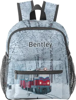 Custom Toddler Kids Bag,Train Railway Snow Forest Personalized Preschool Backpack for Gift Boys Girl Nursery Bags