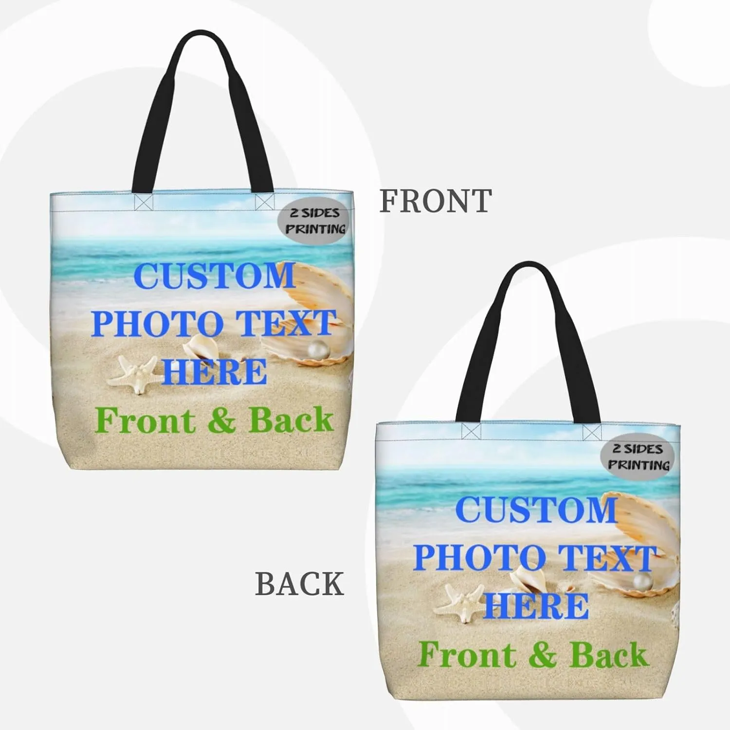 Custom Tote Bag with Zipper Personalized Beach Bags for Women Customized Your Own Picture Name Text Totebag