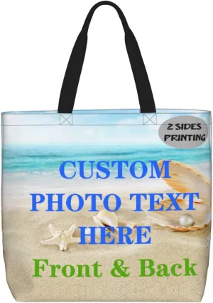 Custom Tote Bag with Zipper Personalized Beach Bags for Women Customized Your Own Picture Name Text Totebag