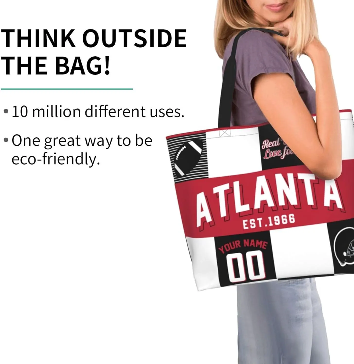 Custom Tote Bags Custom Football Bag Personalized Add Your Name and Number Shoulder Bag Beach Bag For Women Fans Gift