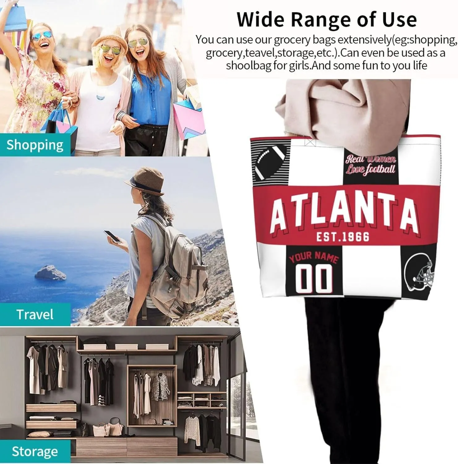 Custom Tote Bags Custom Football Bag Personalized Add Your Name and Number Shoulder Bag Beach Bag For Women Fans Gift