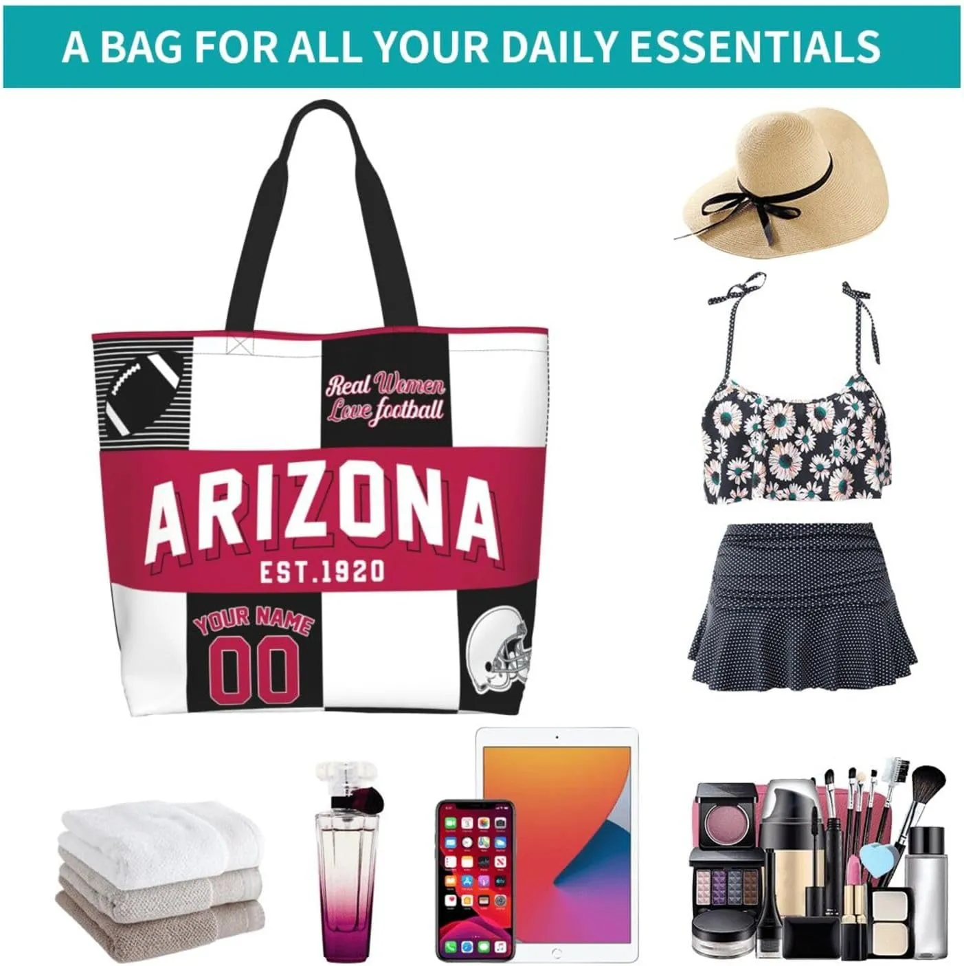 Custom Tote Bags Custom Football Bag Personalized Add Your Name and Number Shoulder Bag Beach Bag For Women Fans Gift