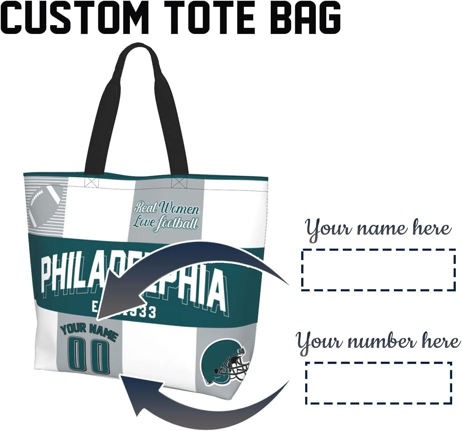 Custom Tote Bags Custom Football Bag Personalized Add Your Name and Number Shoulder Bag Beach Bag For Women Fans Gift