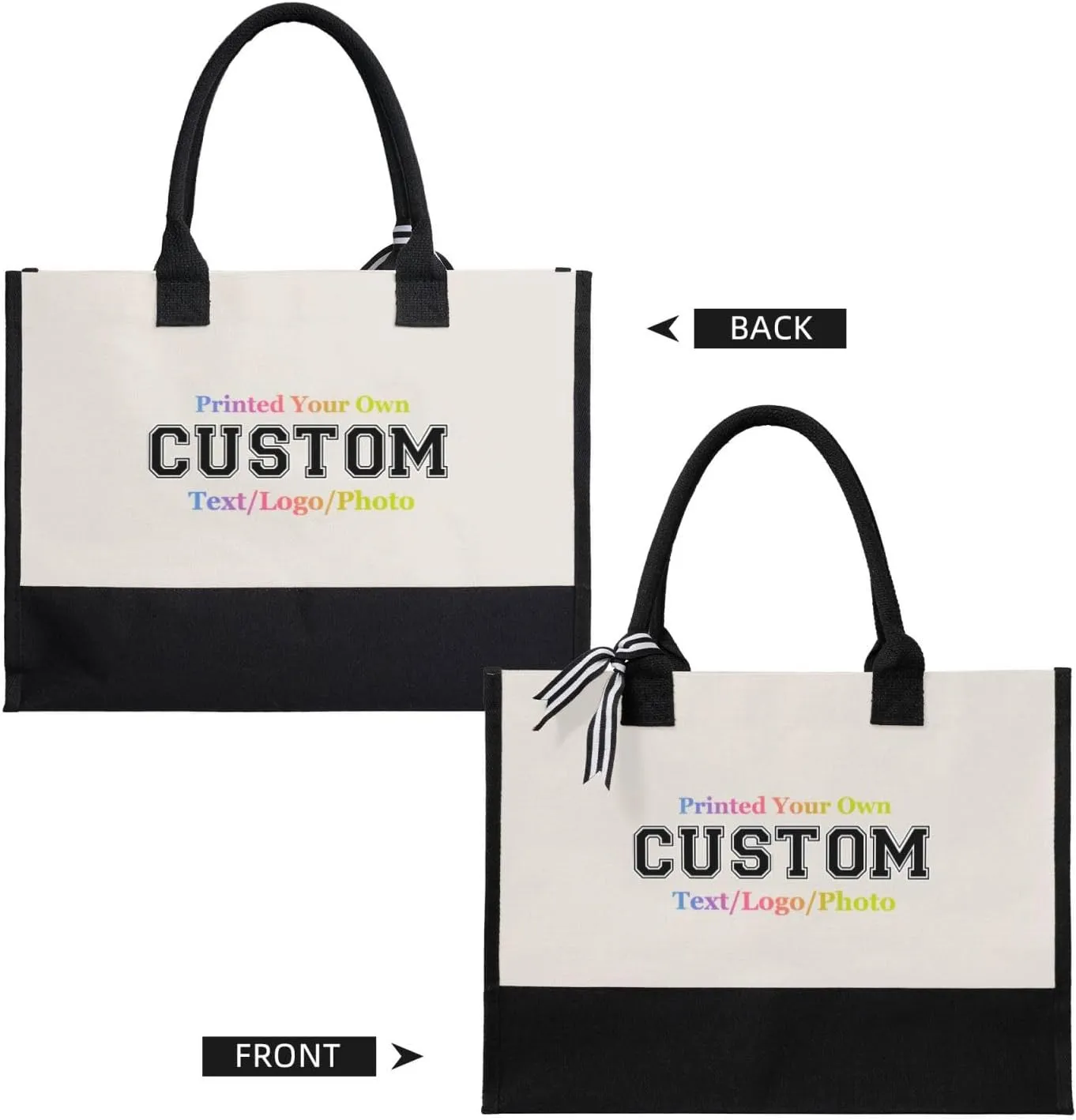 Custom Tote Bags for Women Add Your Picture/Text/LogoPersonalized Canvas Beach Bag Gifts for Women Friend Mom Teacher Sister