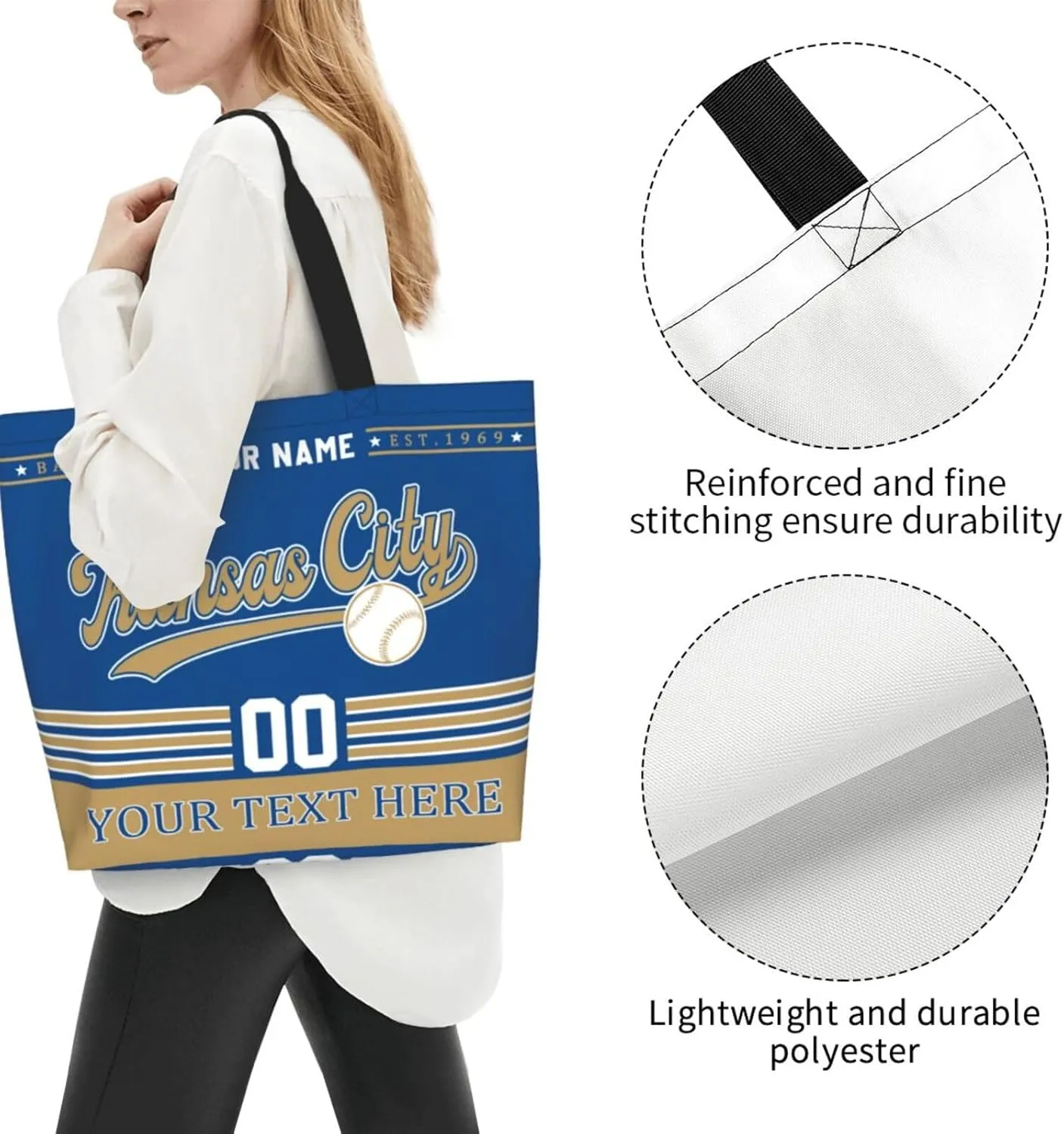 Custom Tote Bags Personalized Custom Baseball Shoulder Bag Shopping Tote Beach Travel Handbag for Women Fans Gift