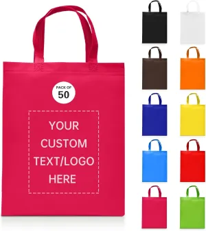Custom Tote Bags Set of 50, Bulk Pack Grocery Shopping Travel Business Activities advertisement Reusable Bag