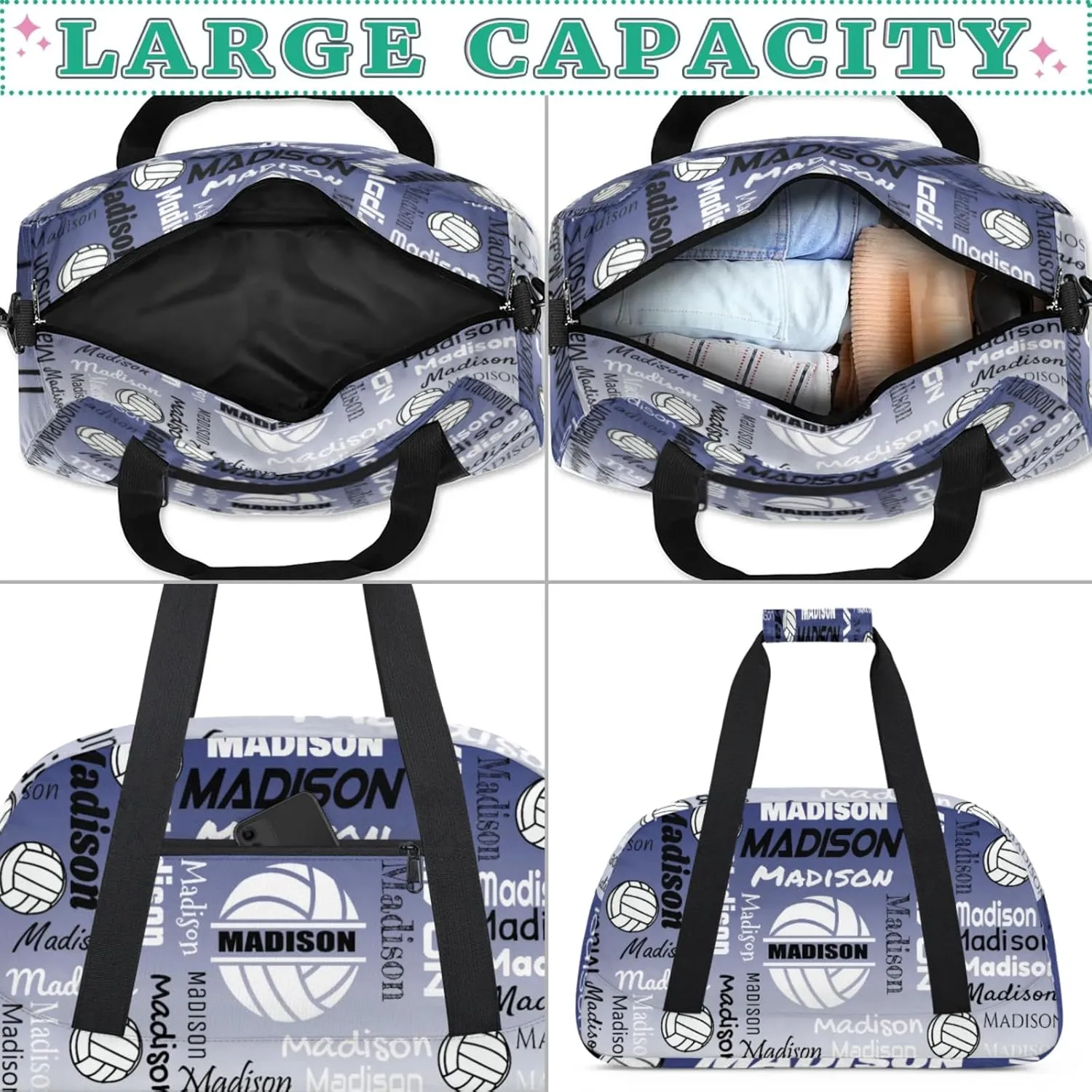 Custom Volleyball Gym Bag Duffel Bag for Women Men, Personalized Name Sport Bag Customized Overnight Bags Travel Weekender Bag, Cobalt Blue Gradient