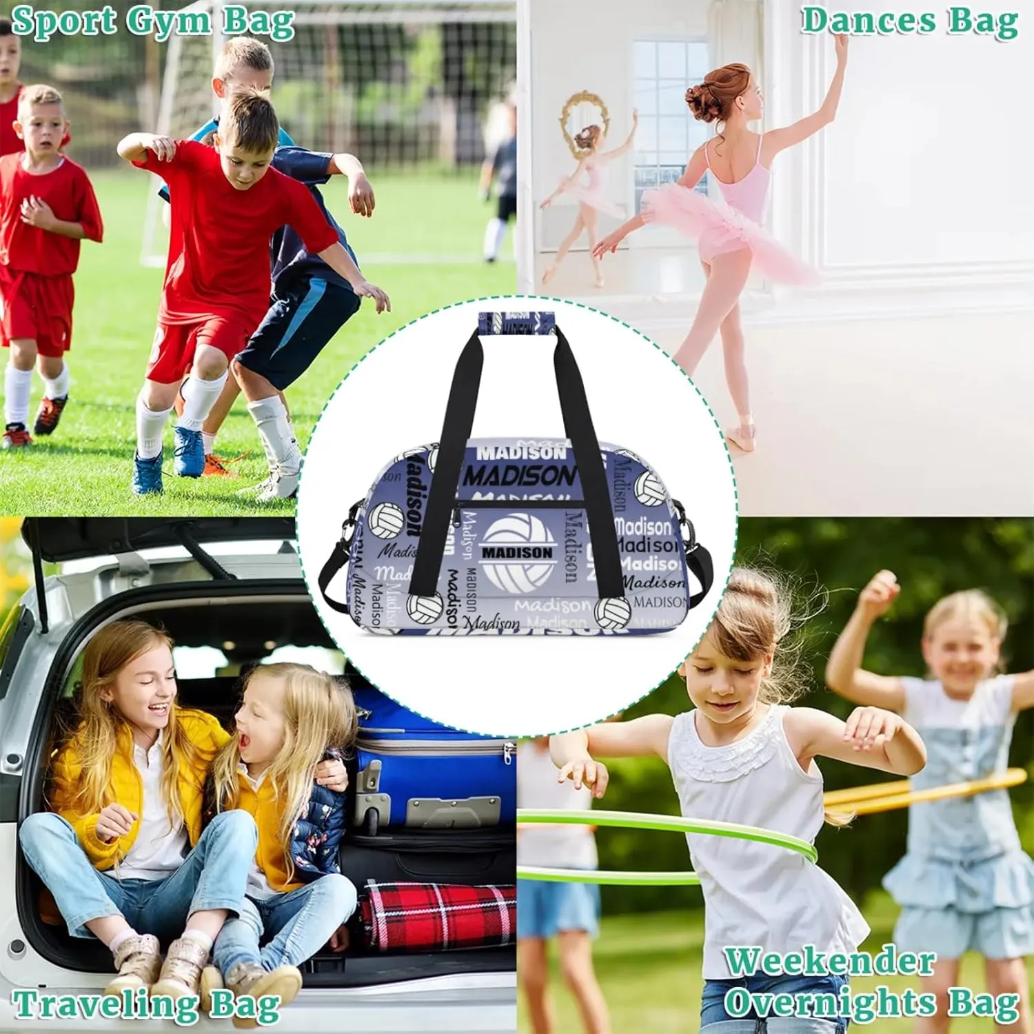 Custom Volleyball Gym Bag Duffel Bag for Women Men, Personalized Name Sport Bag Customized Overnight Bags Travel Weekender Bag, Cobalt Blue Gradient