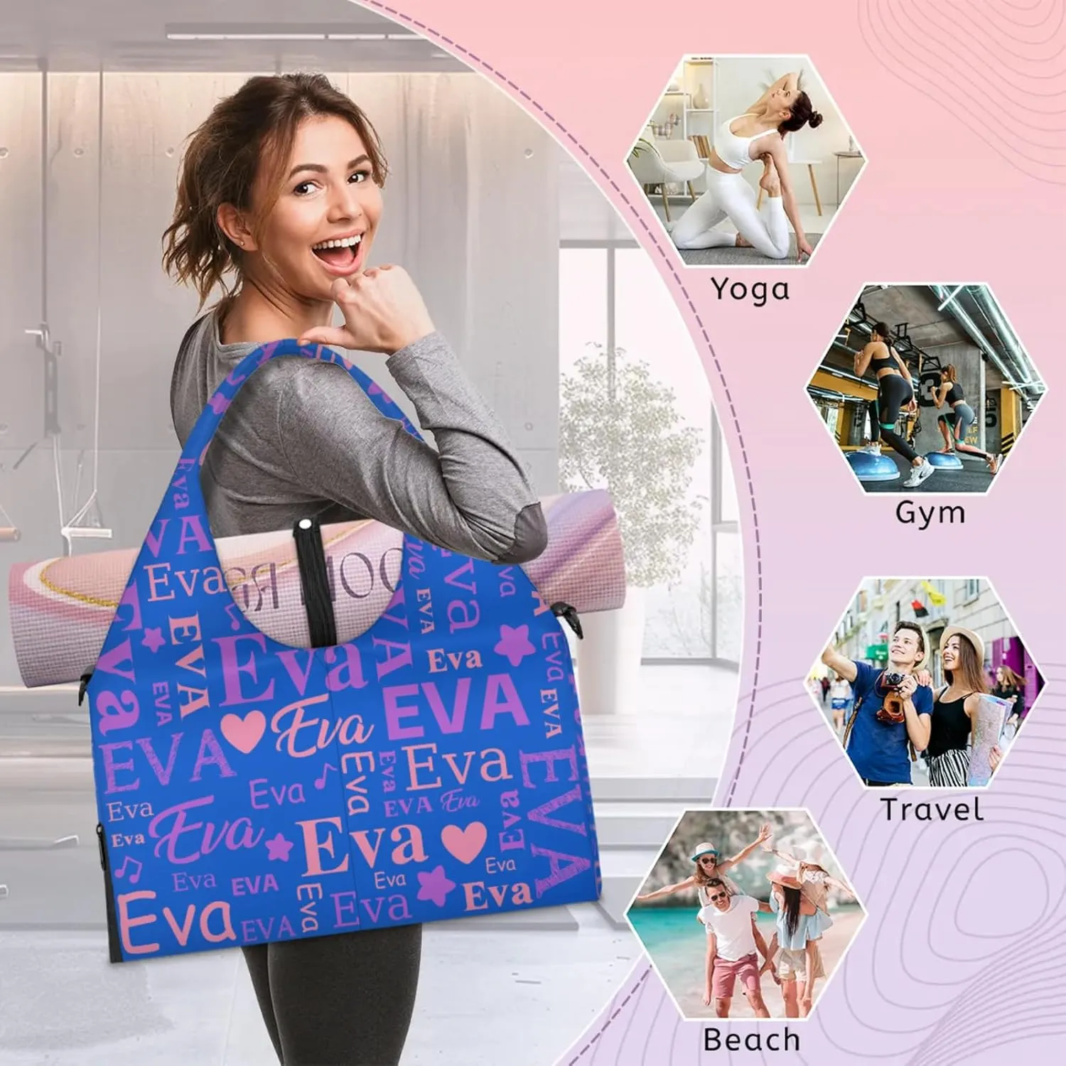 Custom Women Dance Ballet Duffle Bag Personalized Name Yoga Mat Sport Gym Bags
