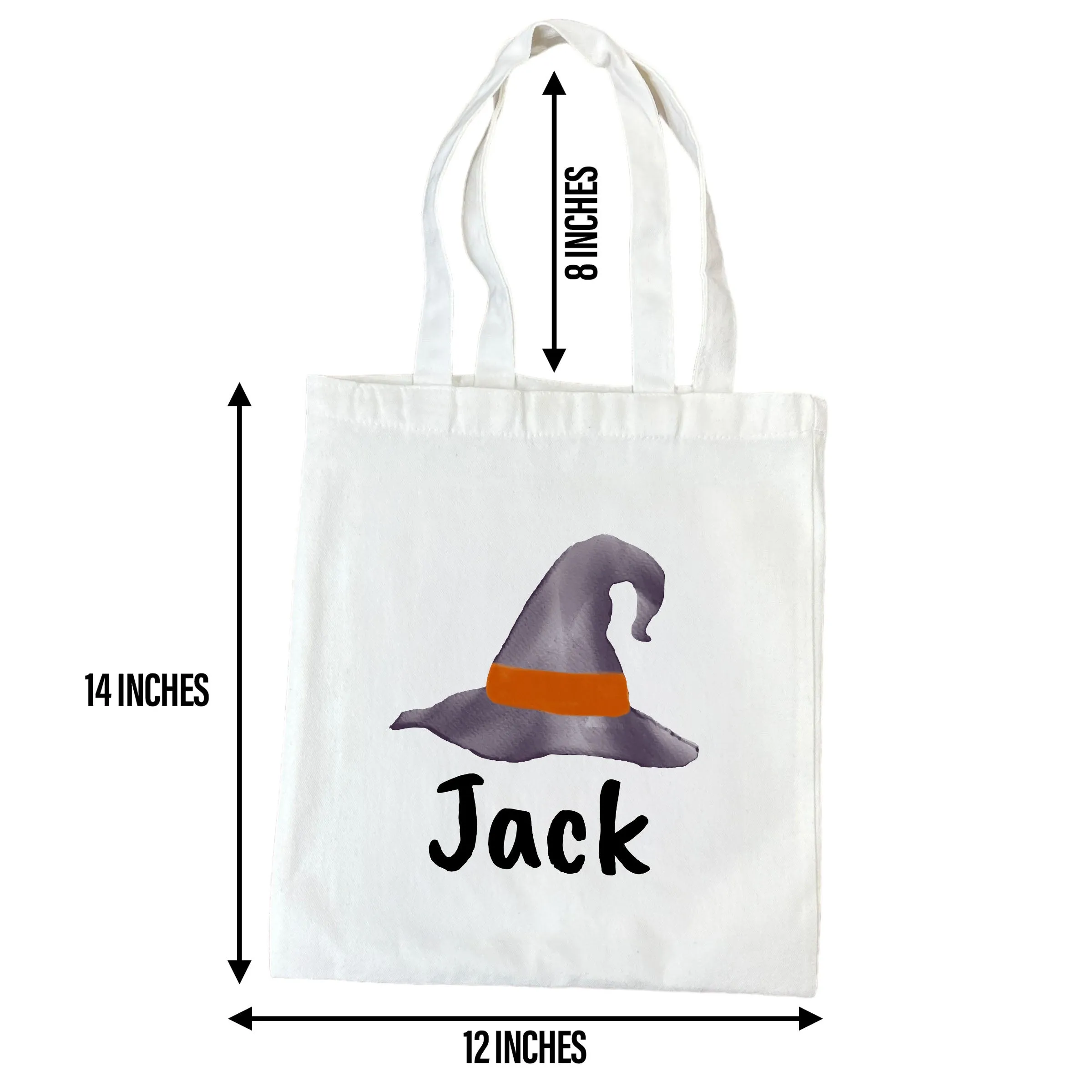 Customizable Small Tote Bags for Trick or Treating | Watercolor Haunted House Halloween Designs with Personalized Name