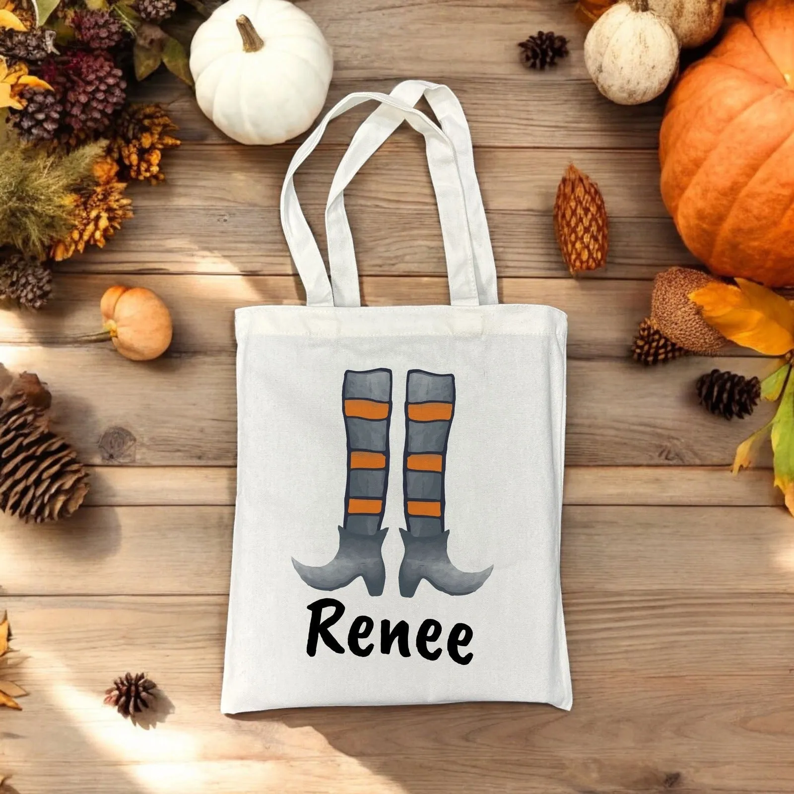 Customizable Small Tote Bags for Trick or Treating | Watercolor Haunted House Halloween Designs with Personalized Name