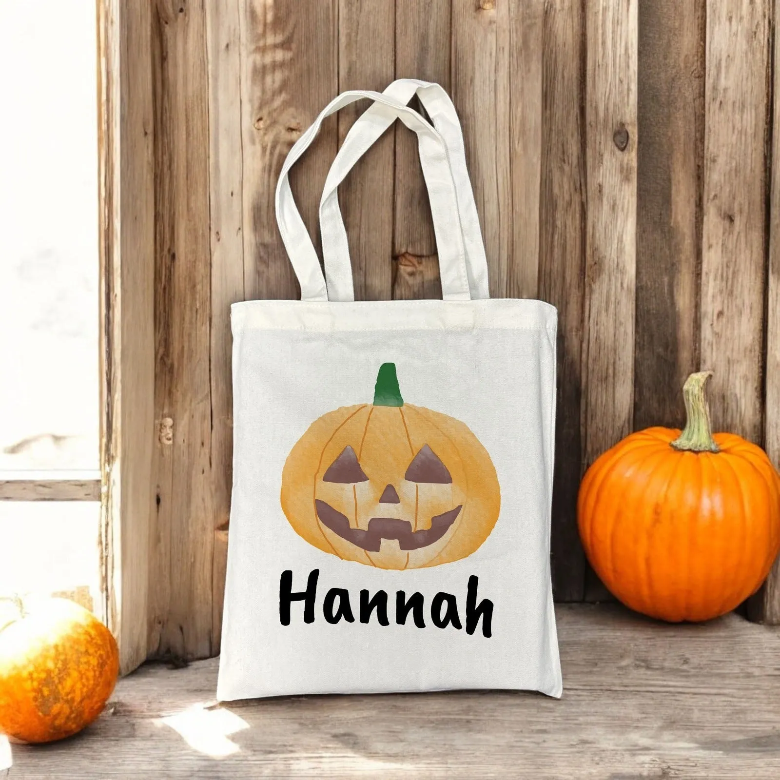 Customizable Small Tote Bags for Trick or Treating | Watercolor Haunted House Halloween Designs with Personalized Name