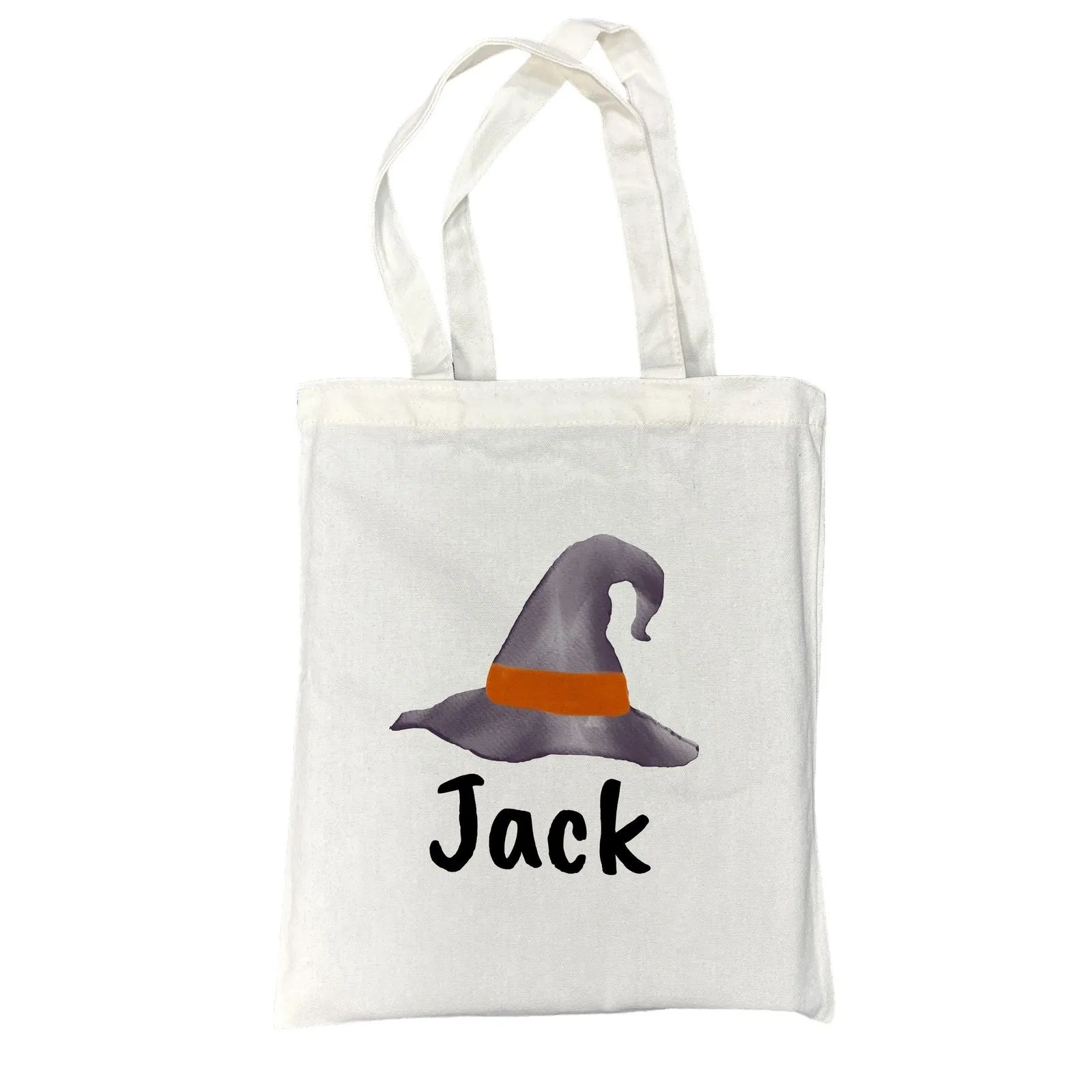 Customizable Small Tote Bags for Trick or Treating | Watercolor Haunted House Halloween Designs with Personalized Name
