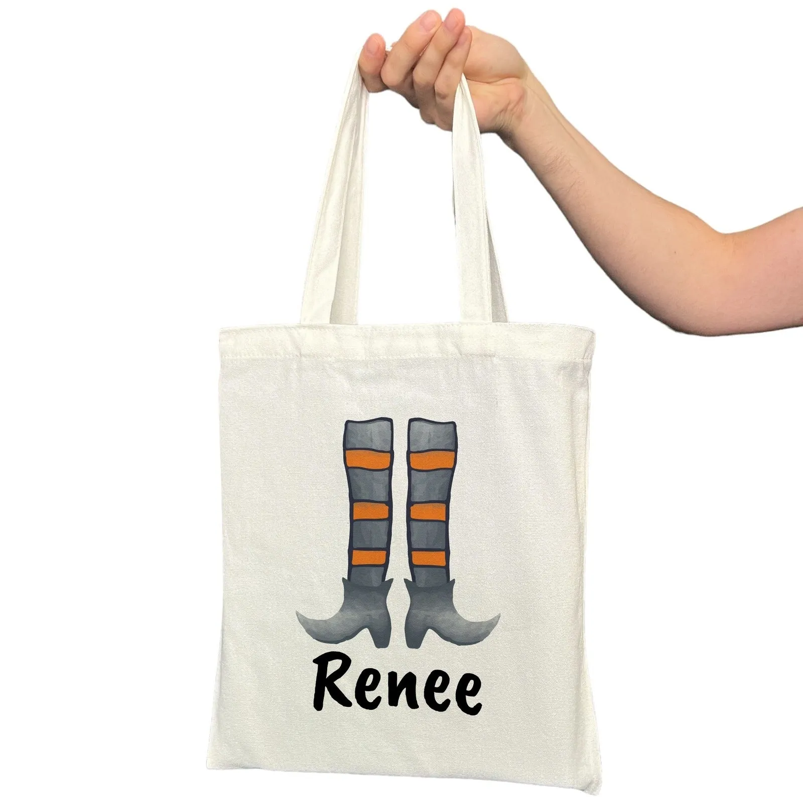 Customizable Small Tote Bags for Trick or Treating | Watercolor Haunted House Halloween Designs with Personalized Name