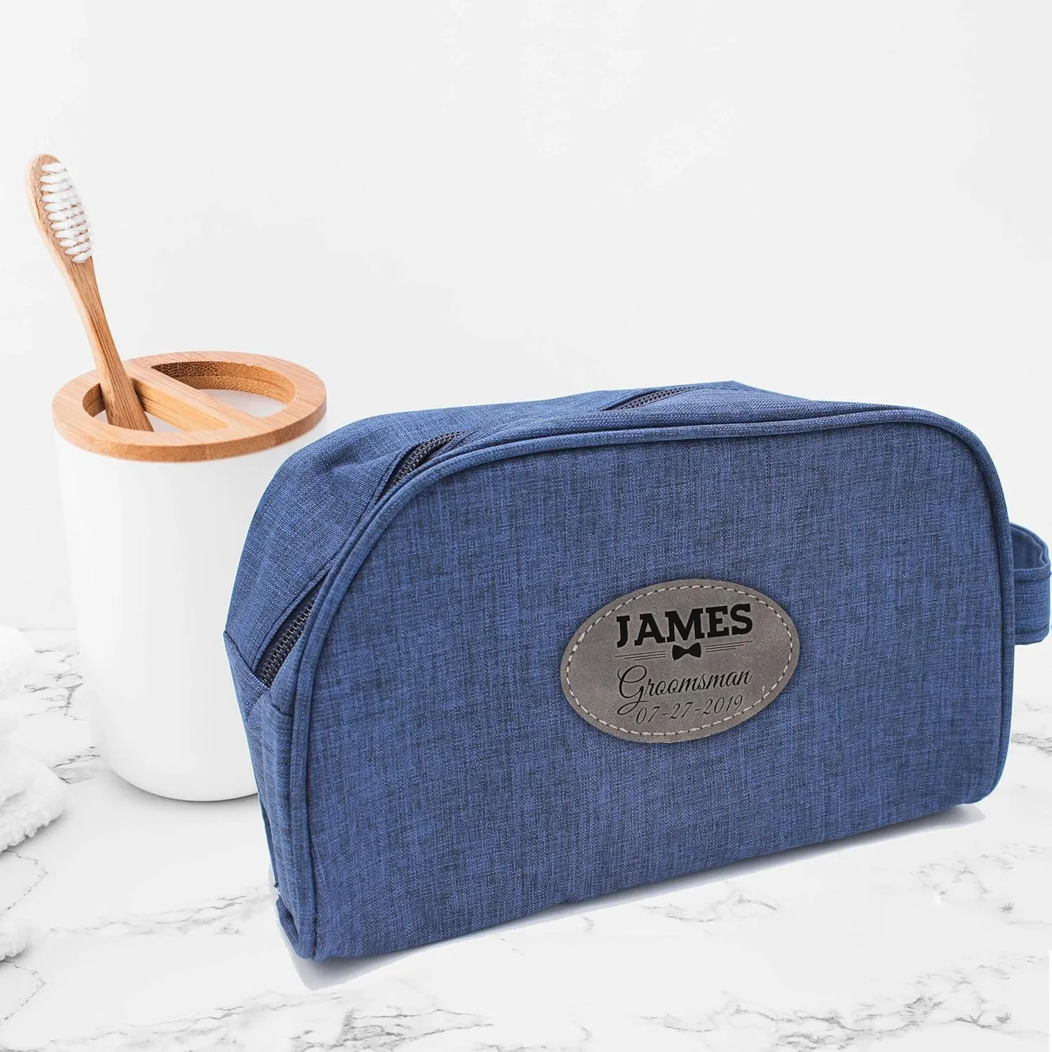 Customized Bridal Party Travel Toiletry Bags, Personalized Bridesmaid, Groomsmen, Cosmetic, Makeup or Dopp Kit (Blue)