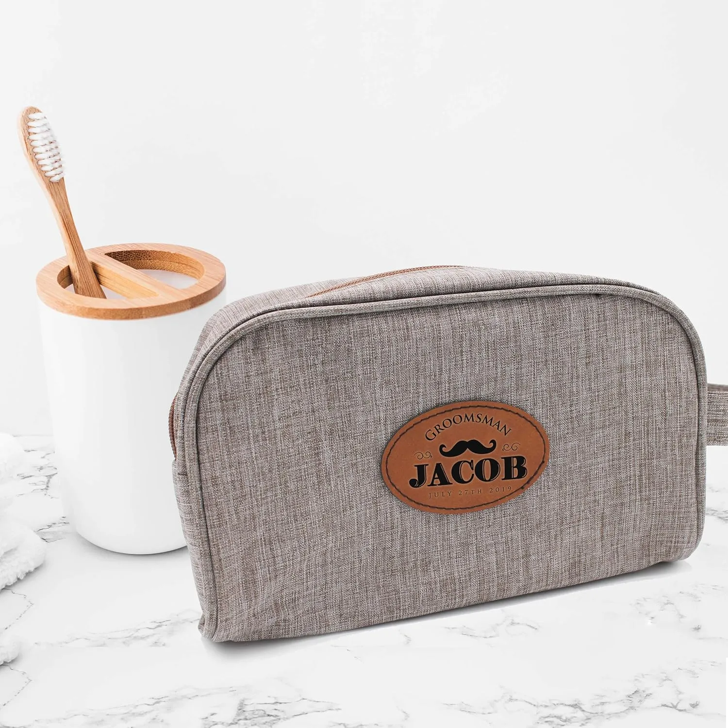 Customized Bridal Party Travel Toiletry Bags, Personalized Bridesmaid, Groomsmen, Cosmetic, Makeup or Dopp Kit (Taupe)