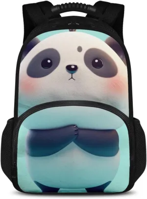 Customized Name Panda Print Kids Backpack with Insulated Lunch Bag, 17.3 Inch All-in-one School Bag, Lightweight Polyester, Two-Way Zipper, Side Mesh Pockets, Fit for Travel & Picnic