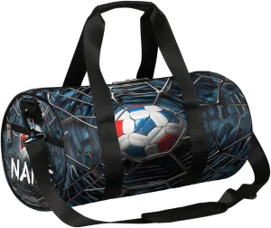 Customized Sports Gym Duffel Bag for Women & Men with Name,Soccer France Flag Ball Waterproof Personalized Tote Travel Beach Bag for Weekender Overnight Dance Carry-On Bag
