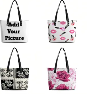 Customized Women's Personalized Tote Bags - Customizable Pattern Designed Women's Customized Tote Bags Personalized Litchi-finish Leather Tote Bags