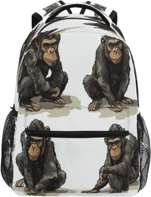 Cute Backpack for Men Women Waterproof Laptop Bag with Chest Strap Gift Men & Women Cartoon Rhinopithecus White