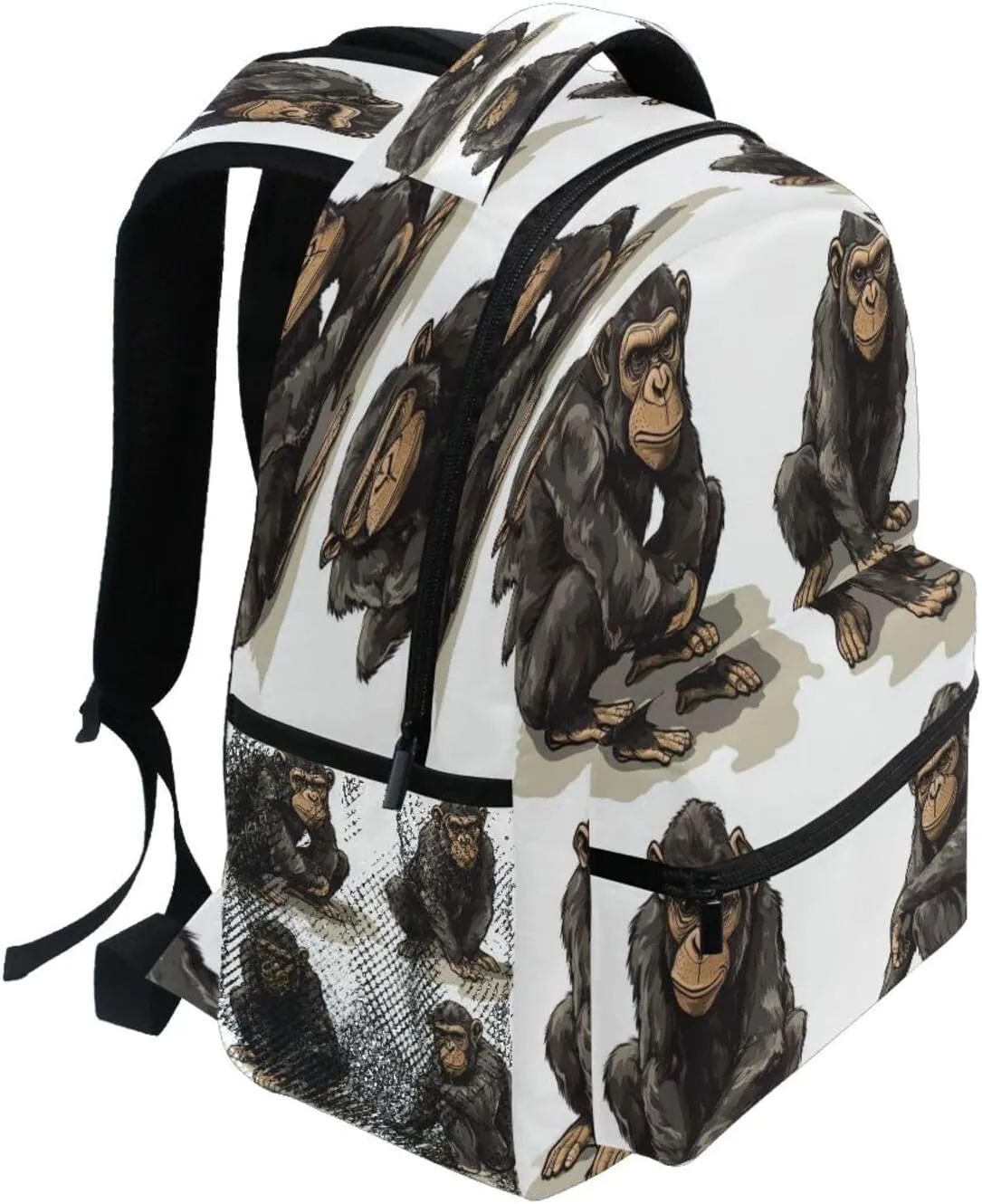 Cute Backpack for Men Women Waterproof Laptop Bag with Chest Strap Gift Men & Women Cartoon Rhinopithecus White