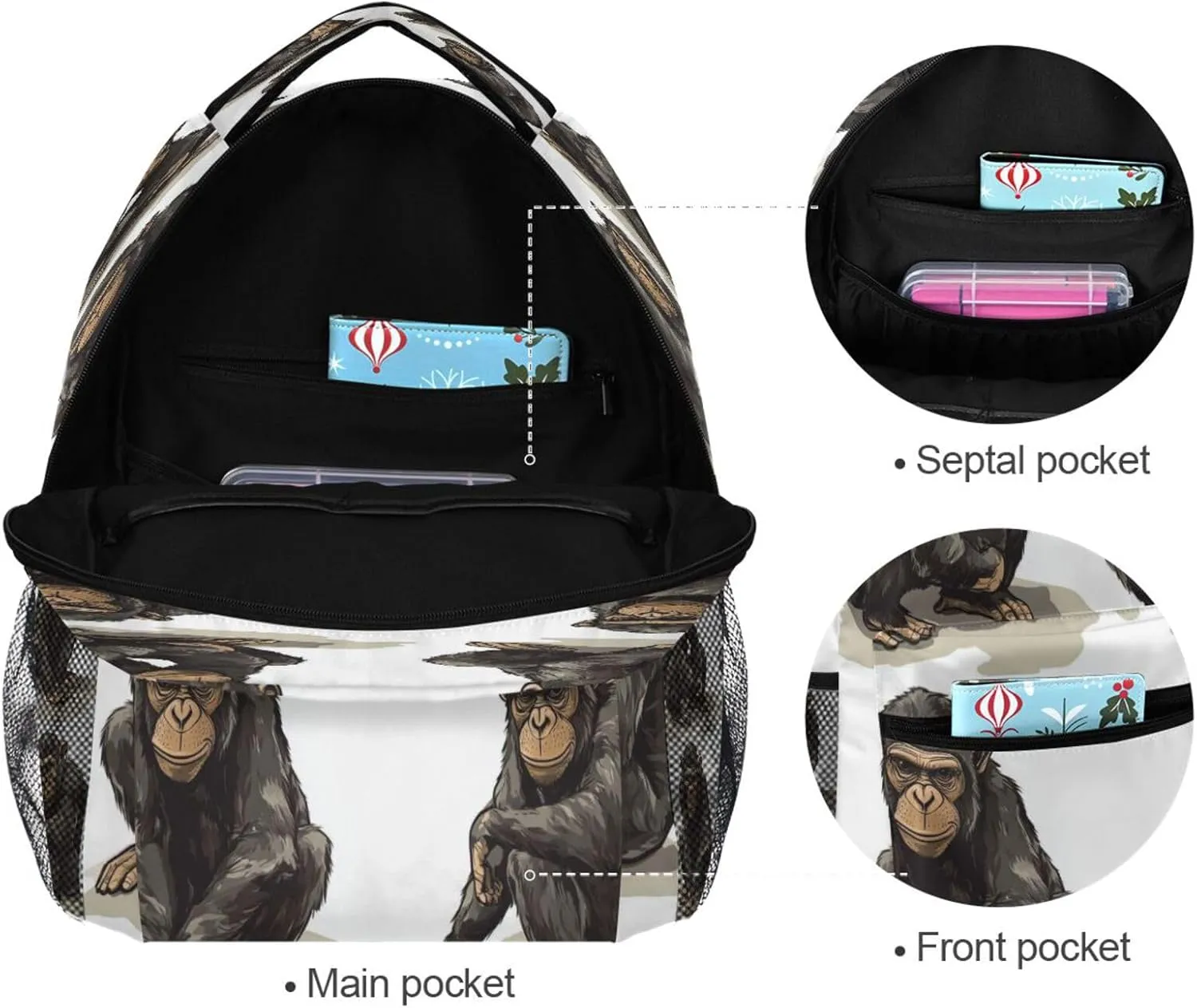 Cute Backpack for Men Women Waterproof Laptop Bag with Chest Strap Gift Men & Women Cartoon Rhinopithecus White