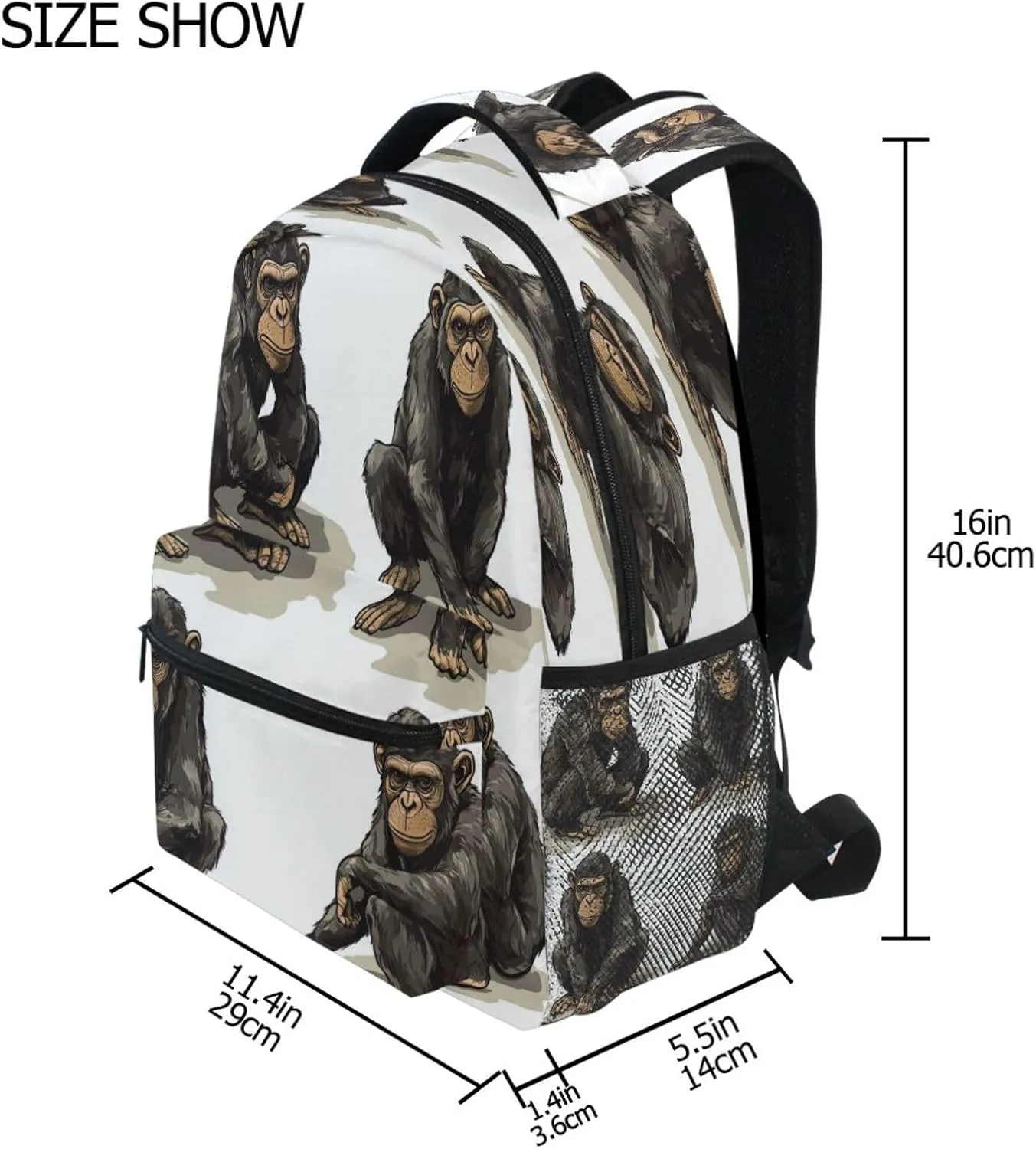Cute Backpack for Men Women Waterproof Laptop Bag with Chest Strap Gift Men & Women Cartoon Rhinopithecus White