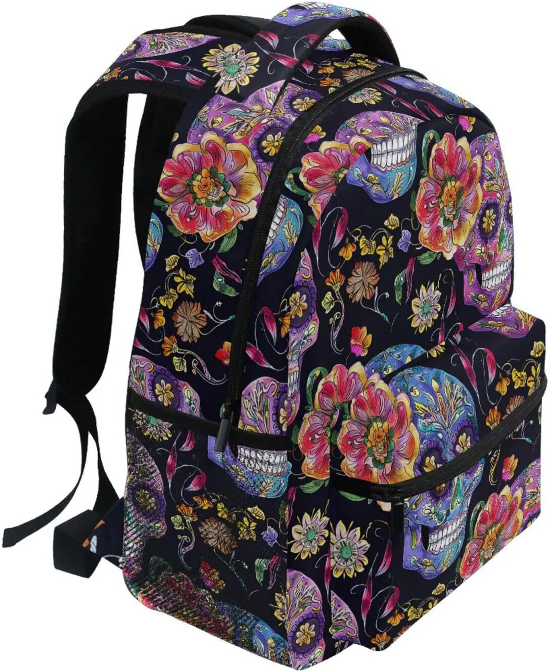 Cute Backpack for Women Men Waterproof School Book Bag with Chest Strap for Travel Trip Festive Sugar Skulls
