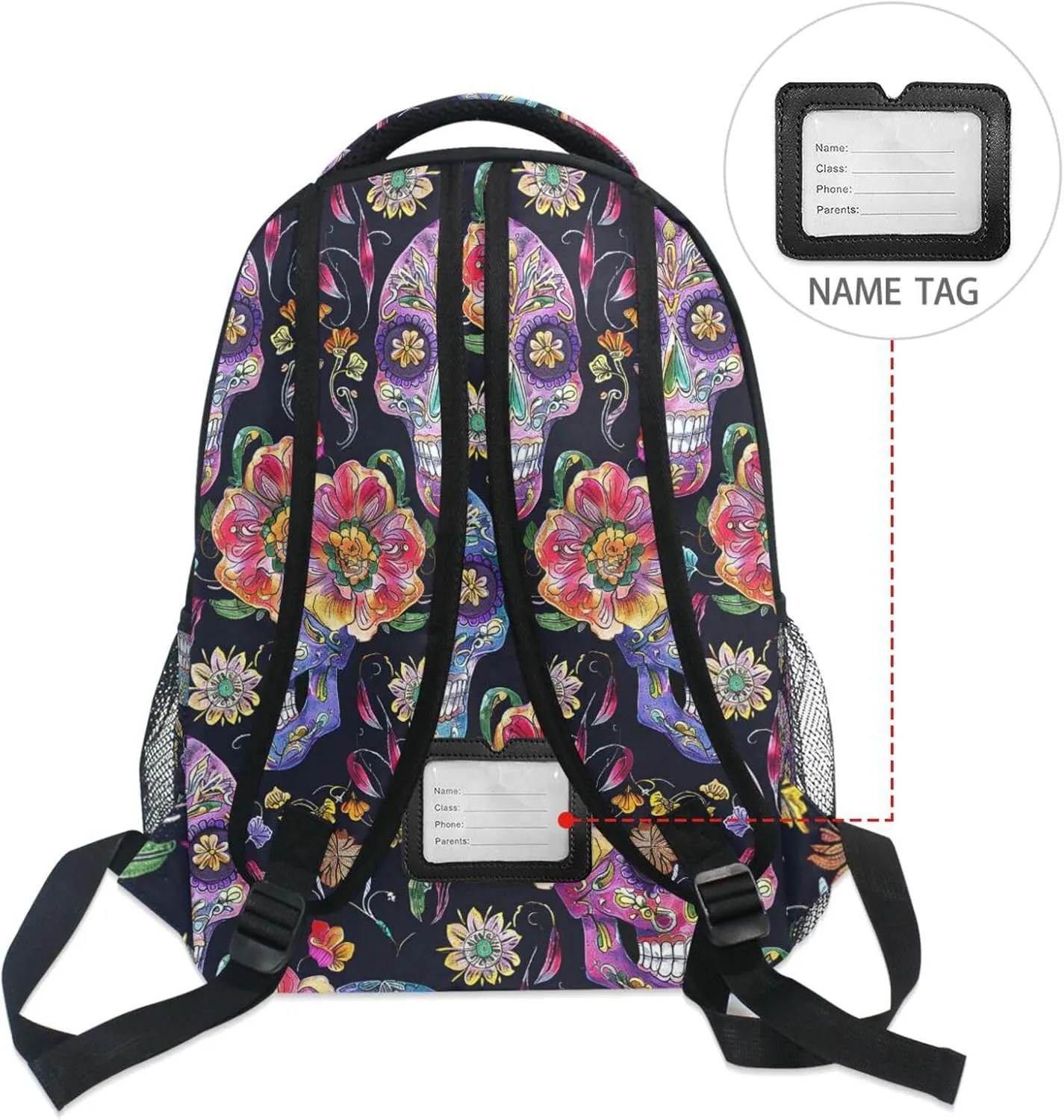 Cute Backpack for Women Men Waterproof School Book Bag with Chest Strap for Travel Trip Festive Sugar Skulls