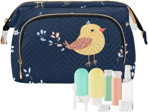 Cute Bird Navy Blue Makeup Bags Zipper Bathroom Storage Bag Change Purse for Toiletry Organizer